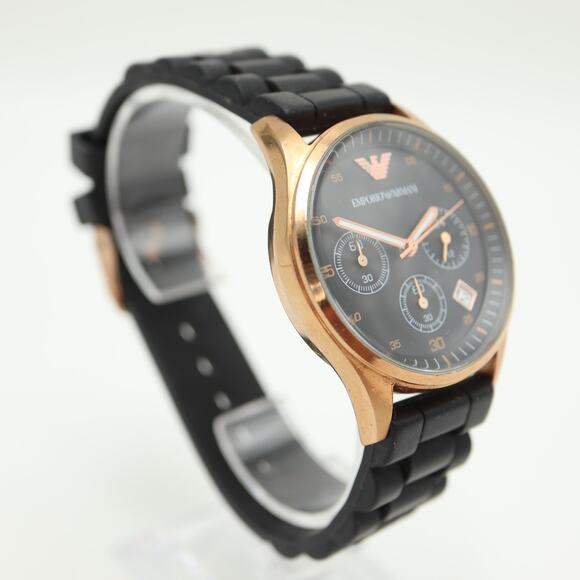 Emporio Armani Unisex Tazio Chronograph 38mm Watch Black Silicone w New Battery - Picture 10 of 16